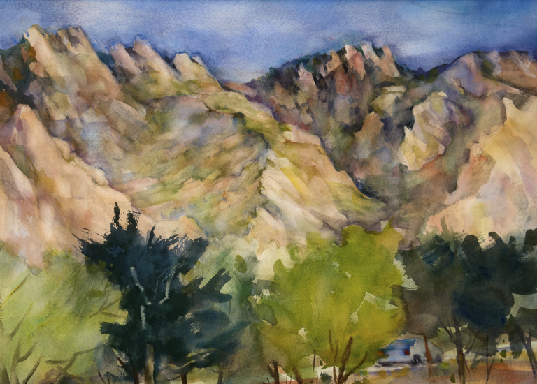 Catalina Mountains, Roadside View  
2025   Full Sheet  22x30&rdquo;  Frame 28x36&rdquo; (or 26x34)