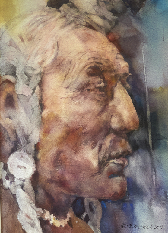 Bear Bull
2019   &frac14; Sheet
-After Edward Curtis Photo&copy;1926-
Art: 10.5 x14.5&rdquo;
Frame: 16x20&rdquo;